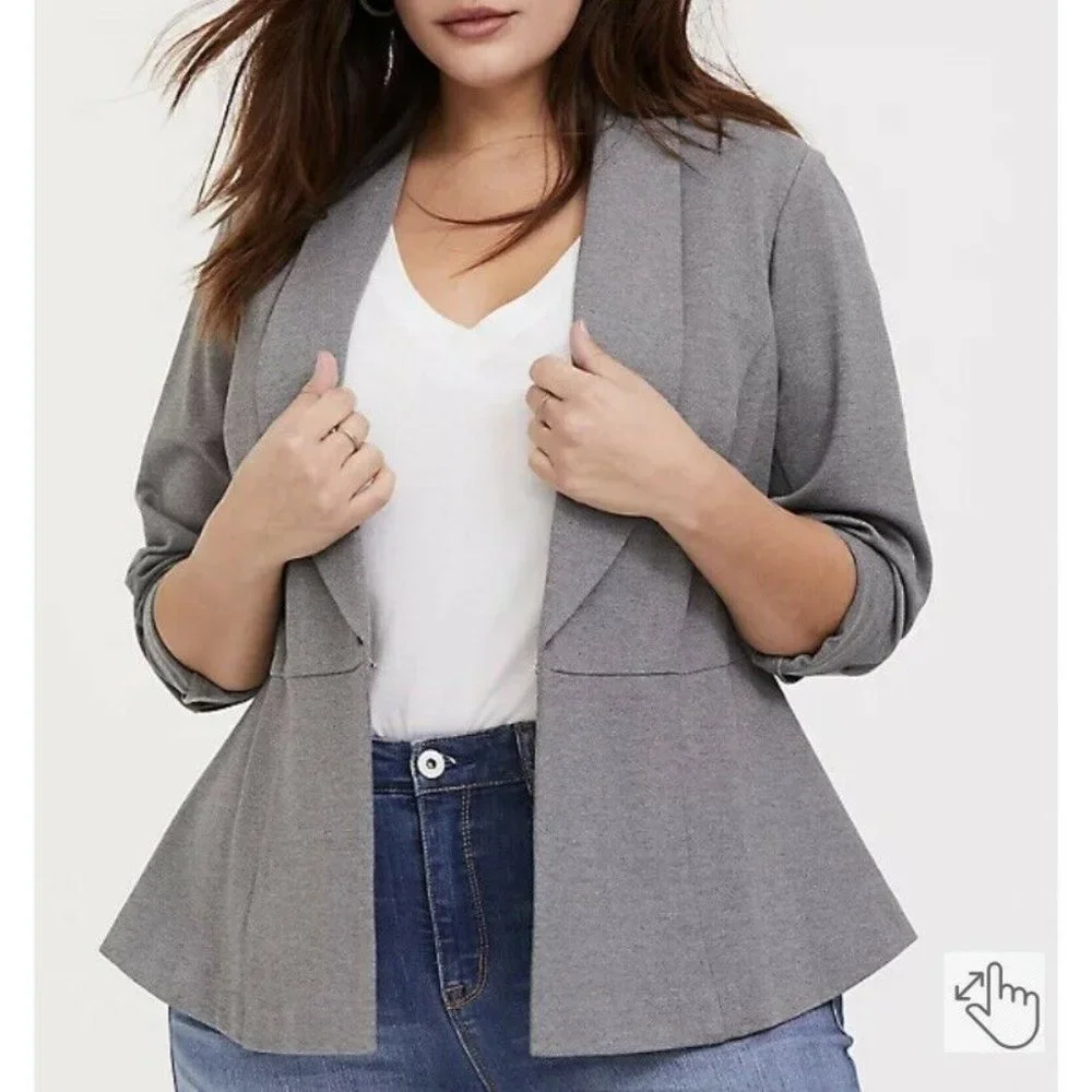 Torrid Blazer UpTown Peplum Blazer Ponte Stretch Grey Sz 2 Womens 14 16 NWT $68_4